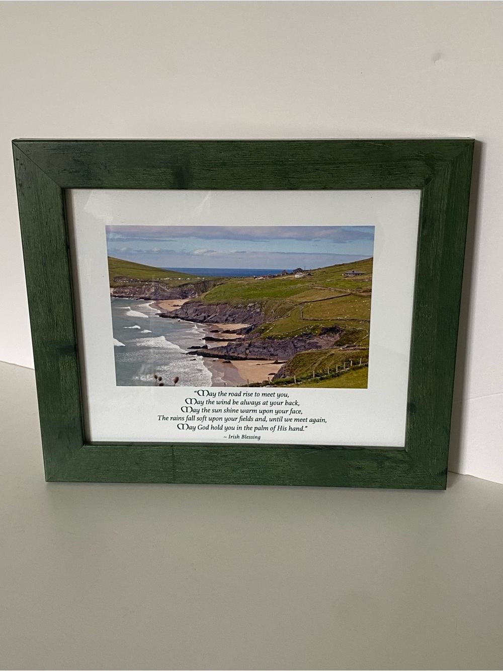 Irish Blessing Framed With Photo Of Dingle Ireland 12” X 10” Green Frame EUC